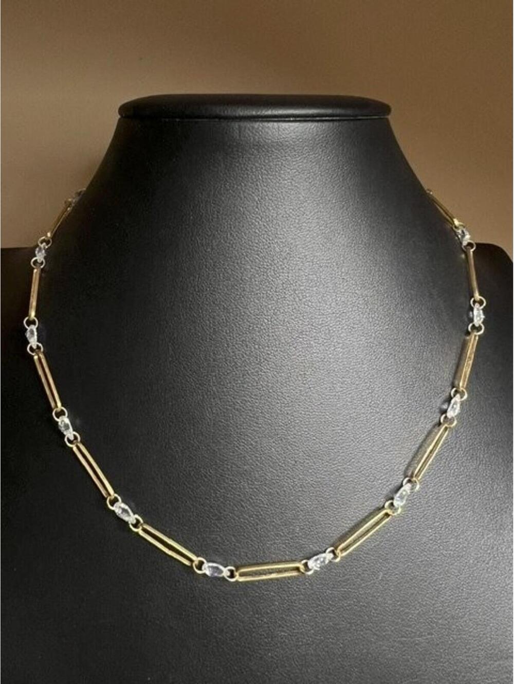 B4577 Serefina Gold Tone Paperclip Chain Necklace Adjustable 16-18" CZ